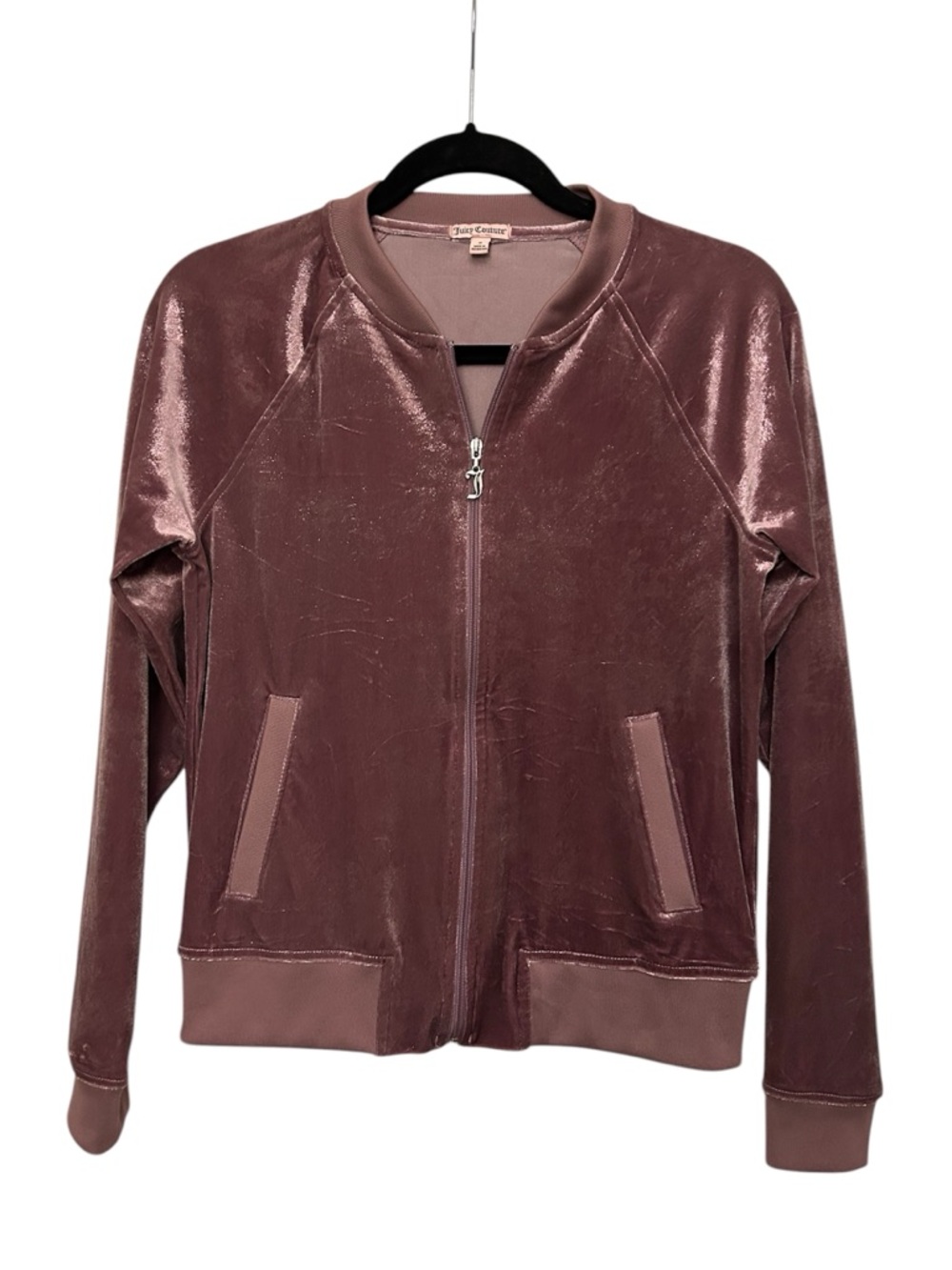 Juicy Couture mauve pink shimmer metallic velour track bomber‎ jacket size small